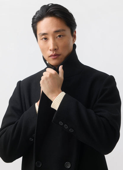 Double Breasted Overcoat - Wool - Black | Percival Trusted