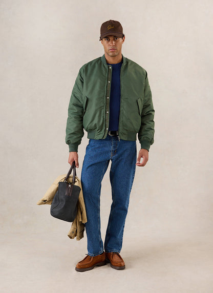 Men's Bomber Jacket - Nylon - Forest Green - Percival | Percival Latest