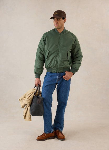 Men's Bomber Jacket - Nylon - Forest Green - Percival | Percival Latest