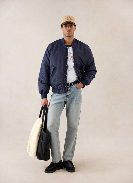 Men's Bomber Jacket - Nylon - Midnight Blue - Percival | Percival Signature