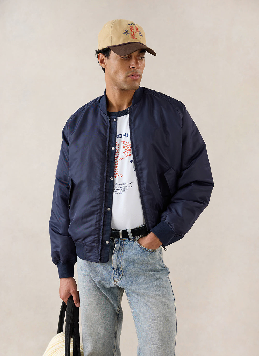 Men's Bomber Jacket - Nylon - Midnight Blue - Percival | Percival Signature