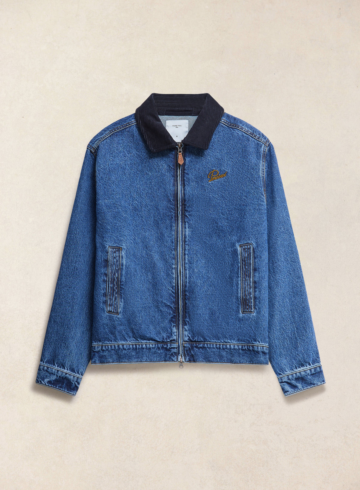 Men's Denim Zip Jacket - Mackey - Mid Wash Blue - Cotton - Percival | Percival Sale