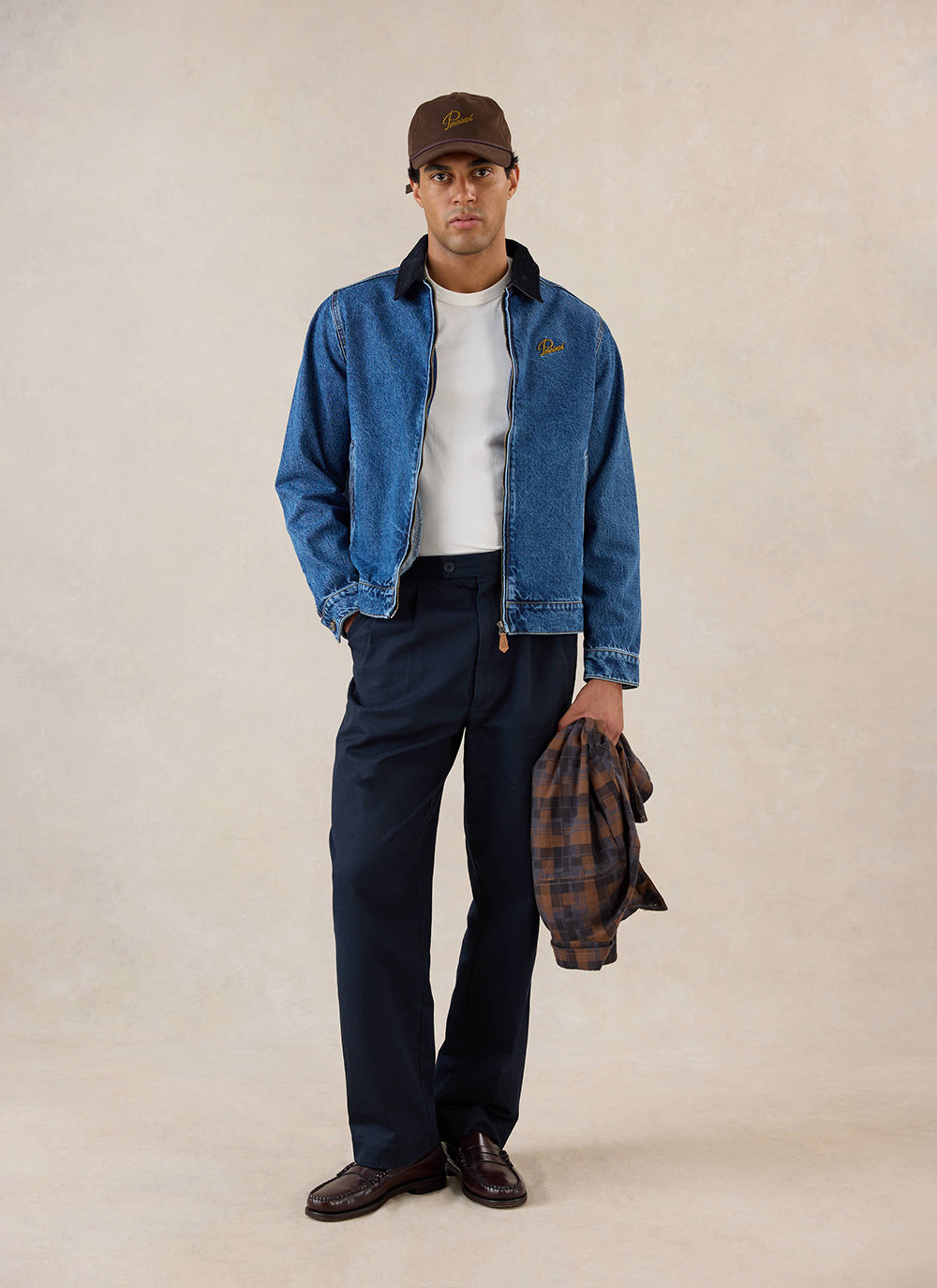 Men's Denim Zip Jacket - Mackey - Mid Wash Blue - Cotton - Percival | Percival Sale