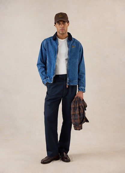 Men's Denim Zip Jacket - Mackey - Mid Wash Blue - Cotton - Percival | Percival Sale