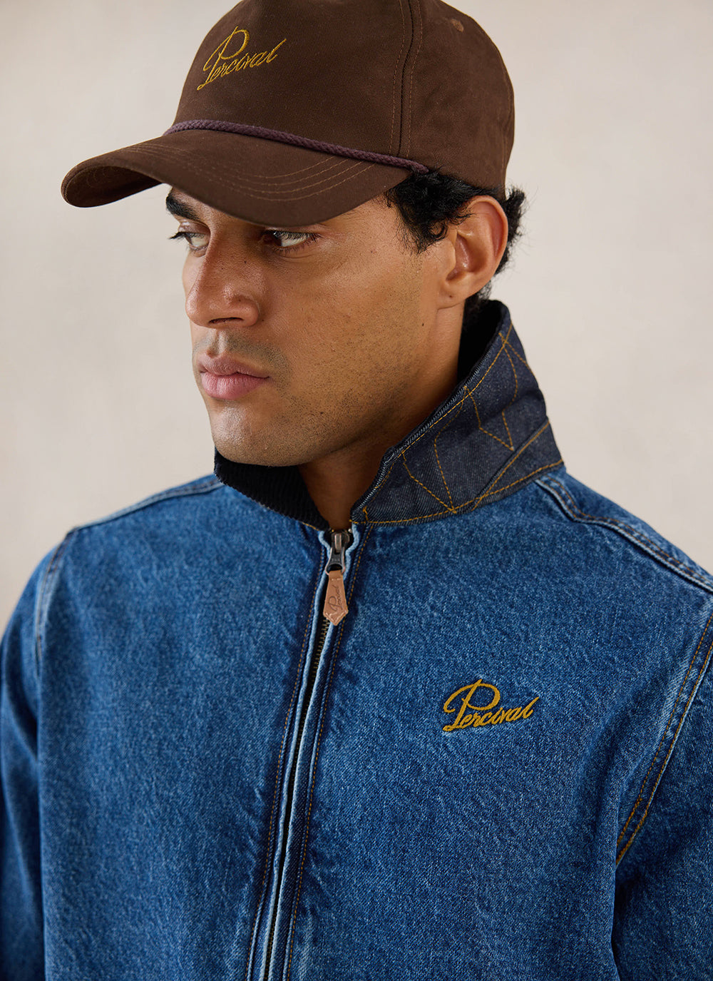 Men's Denim Zip Jacket - Mackey - Mid Wash Blue - Cotton - Percival | Percival Sale