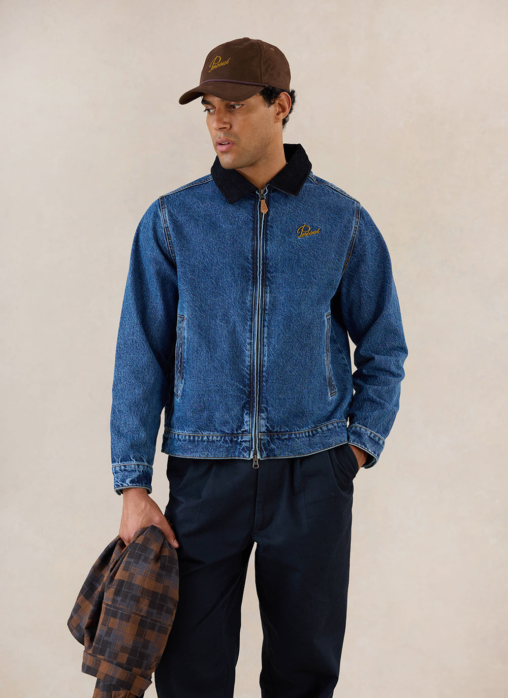 Men's Denim Zip Jacket - Mackey - Mid Wash Blue - Cotton - Percival | Percival Sale