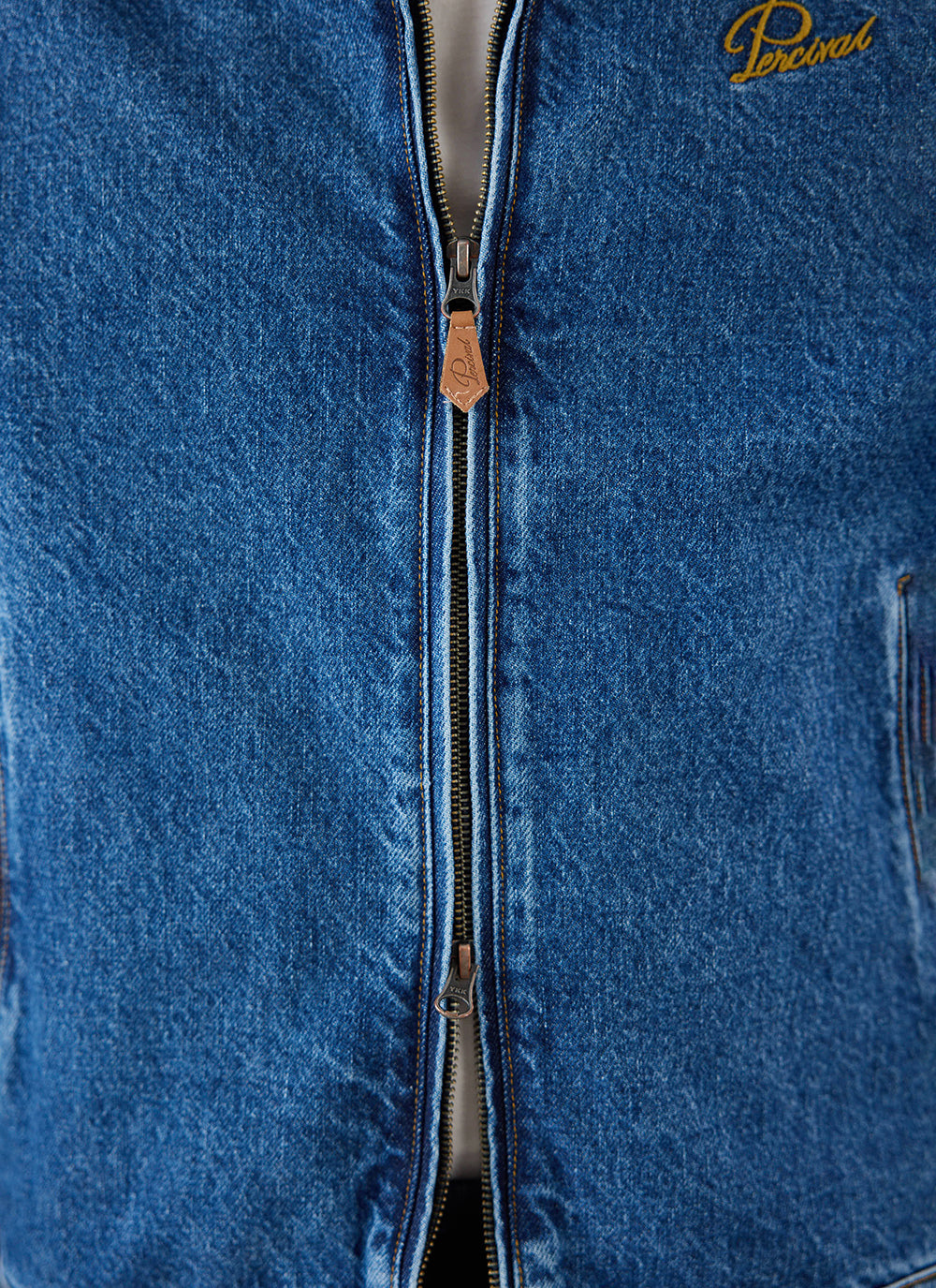 Men's Denim Zip Jacket - Mackey - Mid Wash Blue - Cotton - Percival | Percival Sale