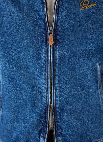 Men's Denim Zip Jacket - Mackey - Mid Wash Blue - Cotton - Percival | Percival Sale