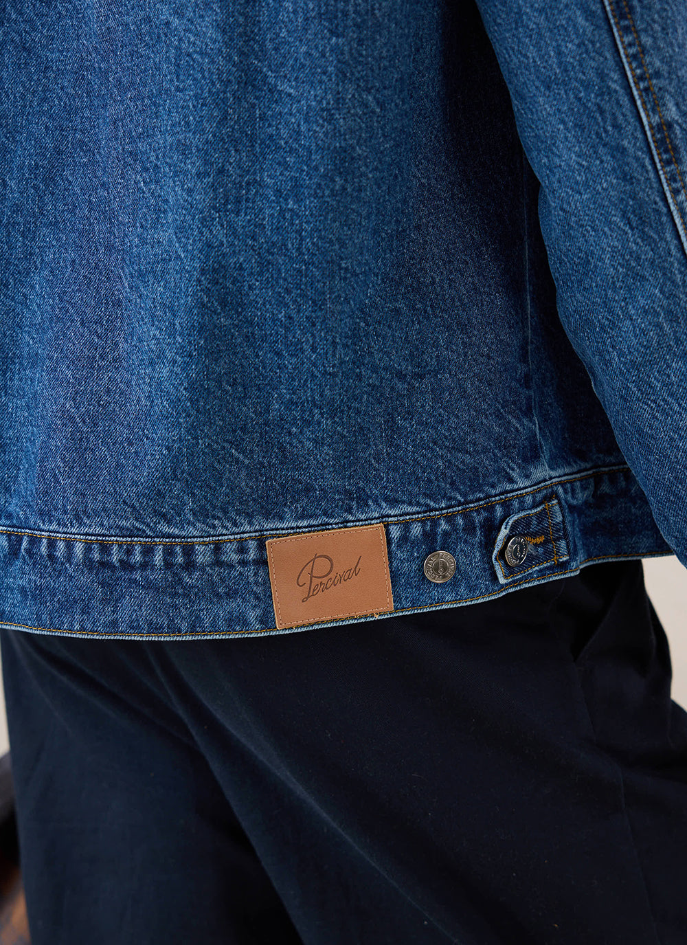 Men's Denim Zip Jacket - Mackey - Mid Wash Blue - Cotton - Percival | Percival Sale