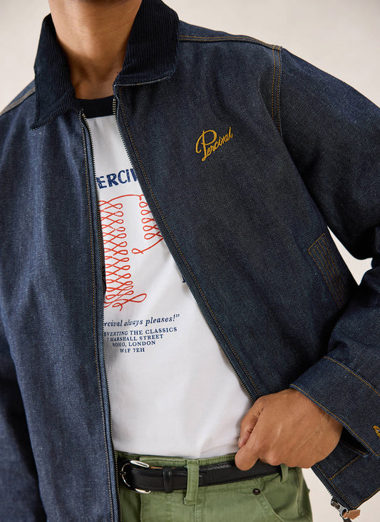 Men's Raw Denim Zip Jacket - Mackey - Indigo | Percival Premium