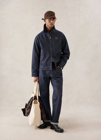 Men's Raw Denim Zip Jacket - Mackey - Indigo | Percival Premium