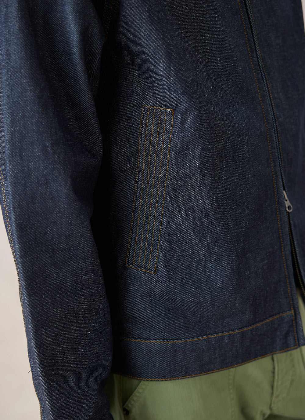 Men's Raw Denim Zip Jacket - Mackey - Indigo | Percival Premium