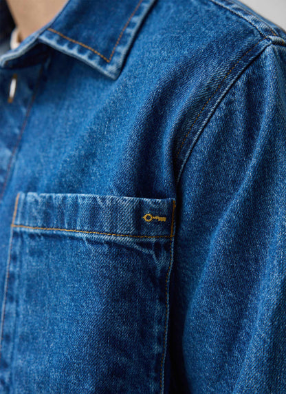 Men's Denim Overshirt - Cotton - Mid Wash Blue | Percival Deals