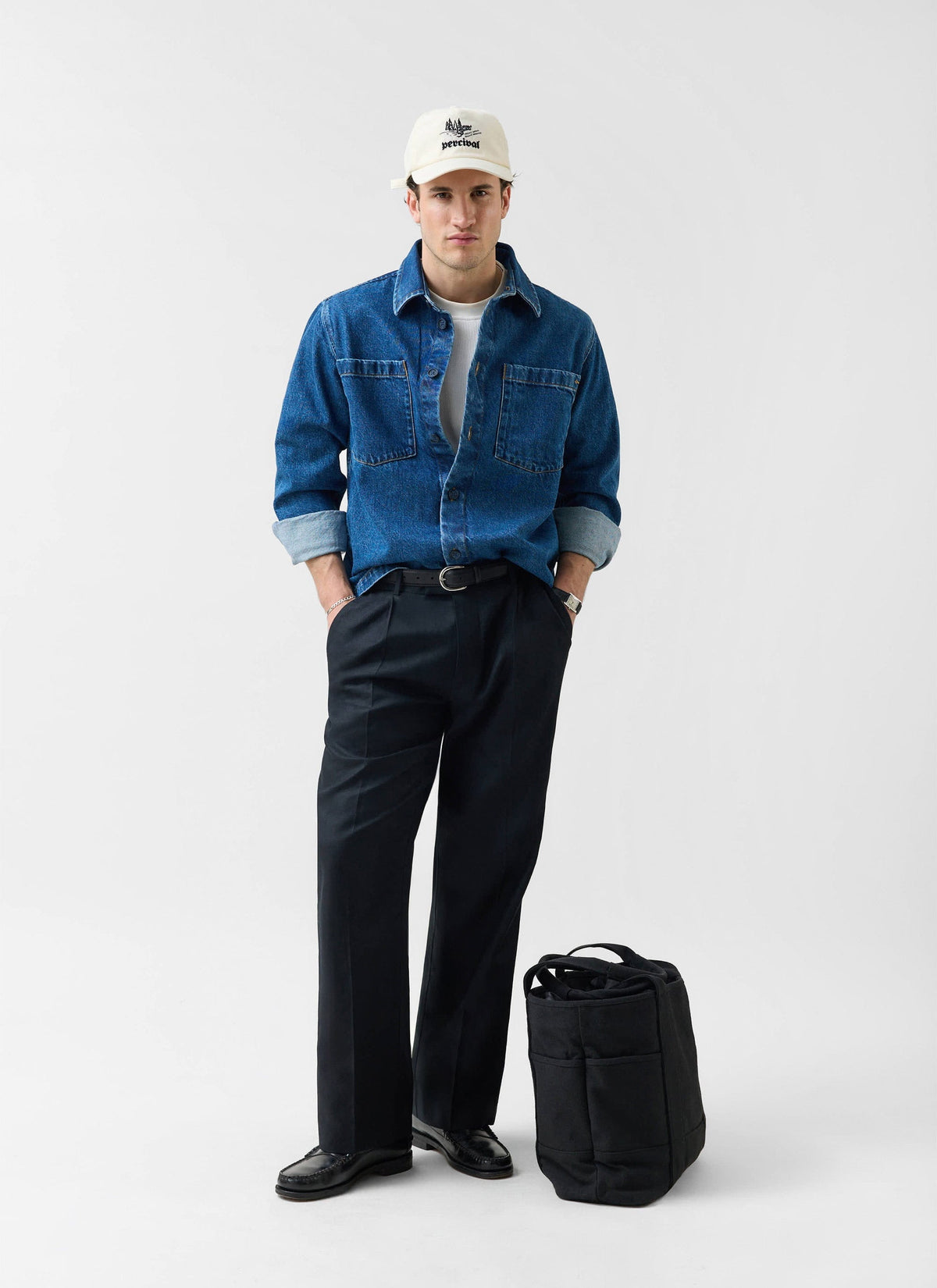 Men's Denim Overshirt - Cotton - Mid Wash Blue | Percival Deals