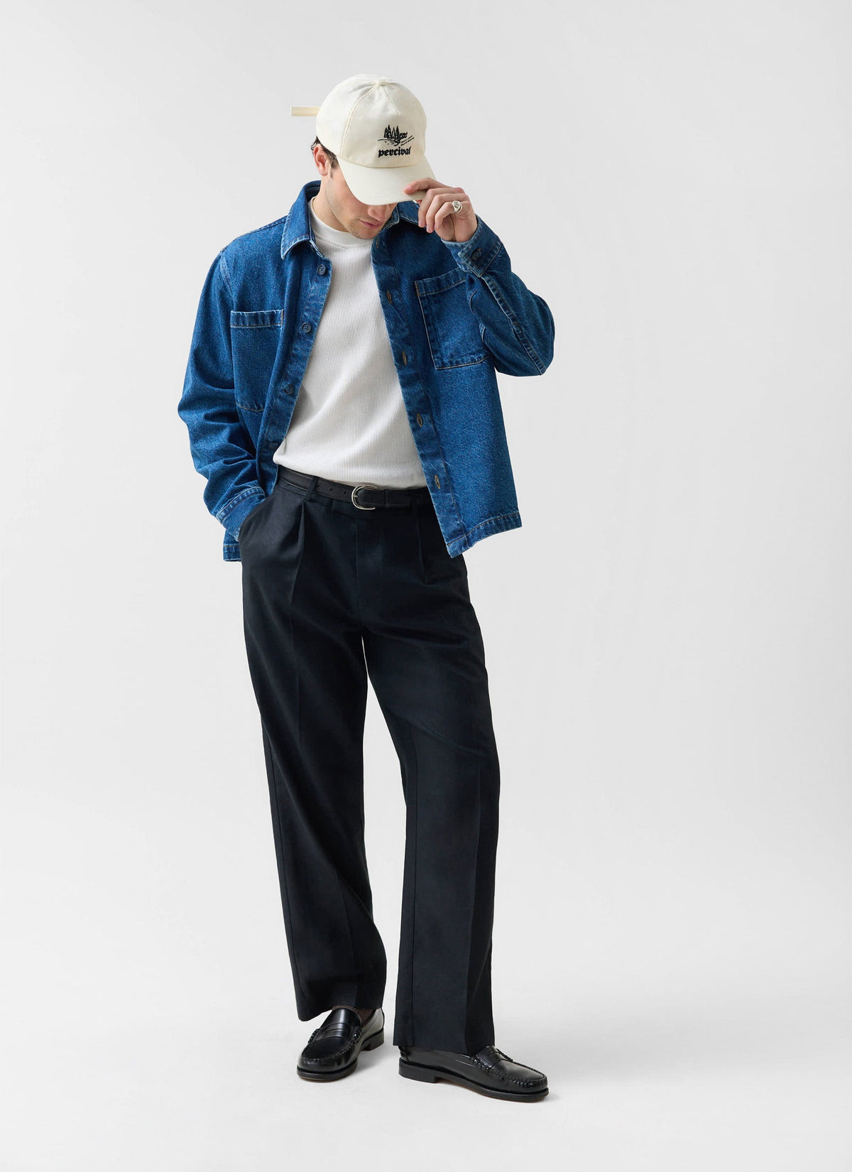Men's Denim Overshirt - Cotton - Mid Wash Blue | Percival Deals