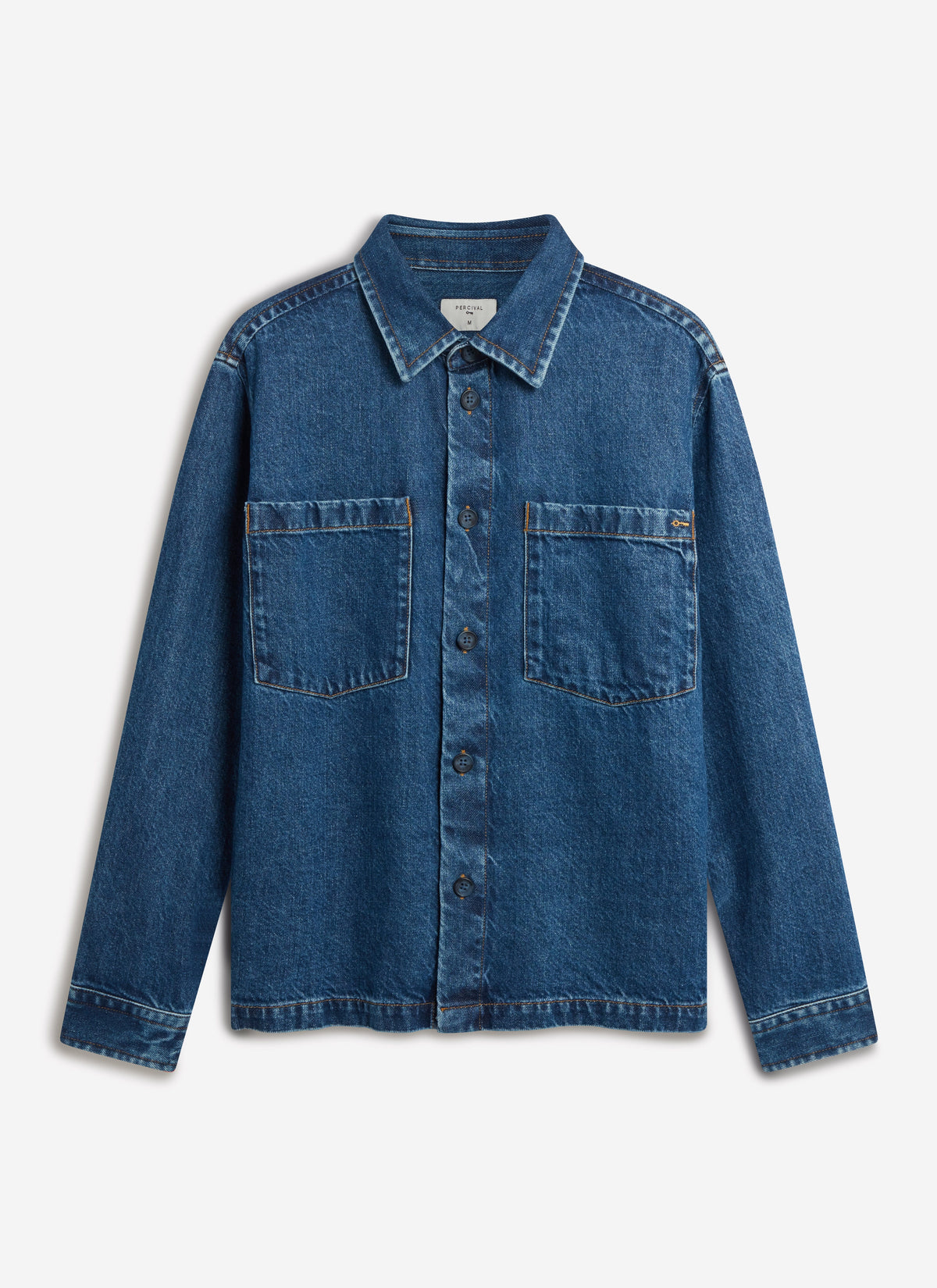 Men's Denim Overshirt - Cotton - Mid Wash Blue | Percival Deals