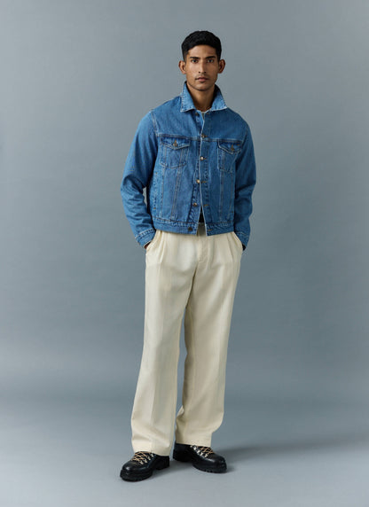 Men's Denim Trucker Jacket - Light Wash Blue | Percival Signature