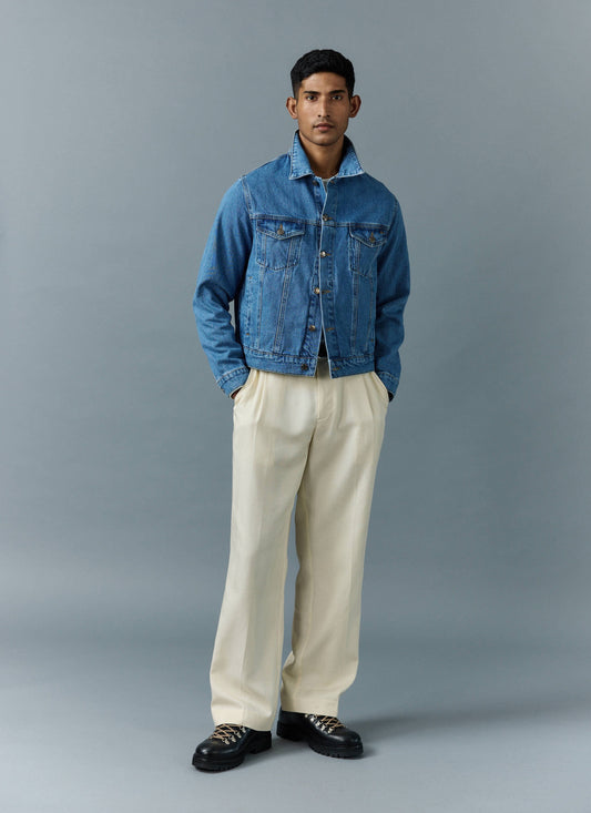Men's Denim Trucker Jacket - Light Wash Blue | Percival Signature