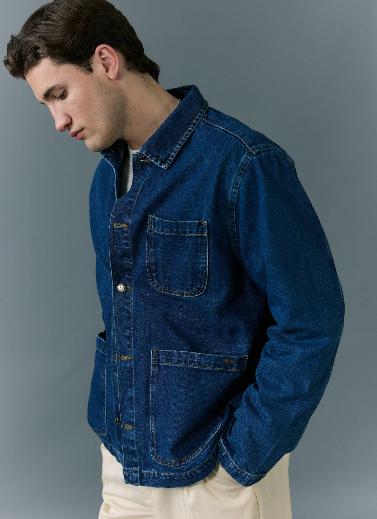 Men's Chore Jacket - Denim - Mid Wash Blue | Percival Special Offer