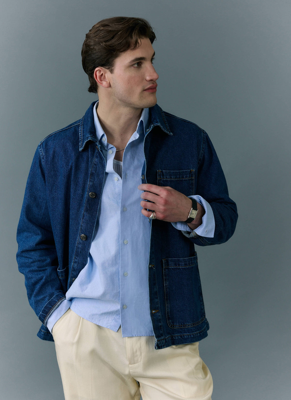 Men's Chore Jacket - Denim - Mid Wash Blue | Percival Special Offer