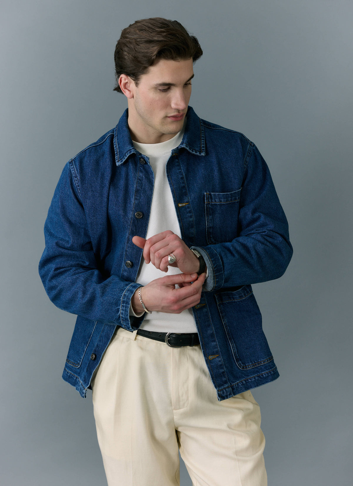 Men's Chore Jacket - Denim - Mid Wash Blue | Percival Special Offer