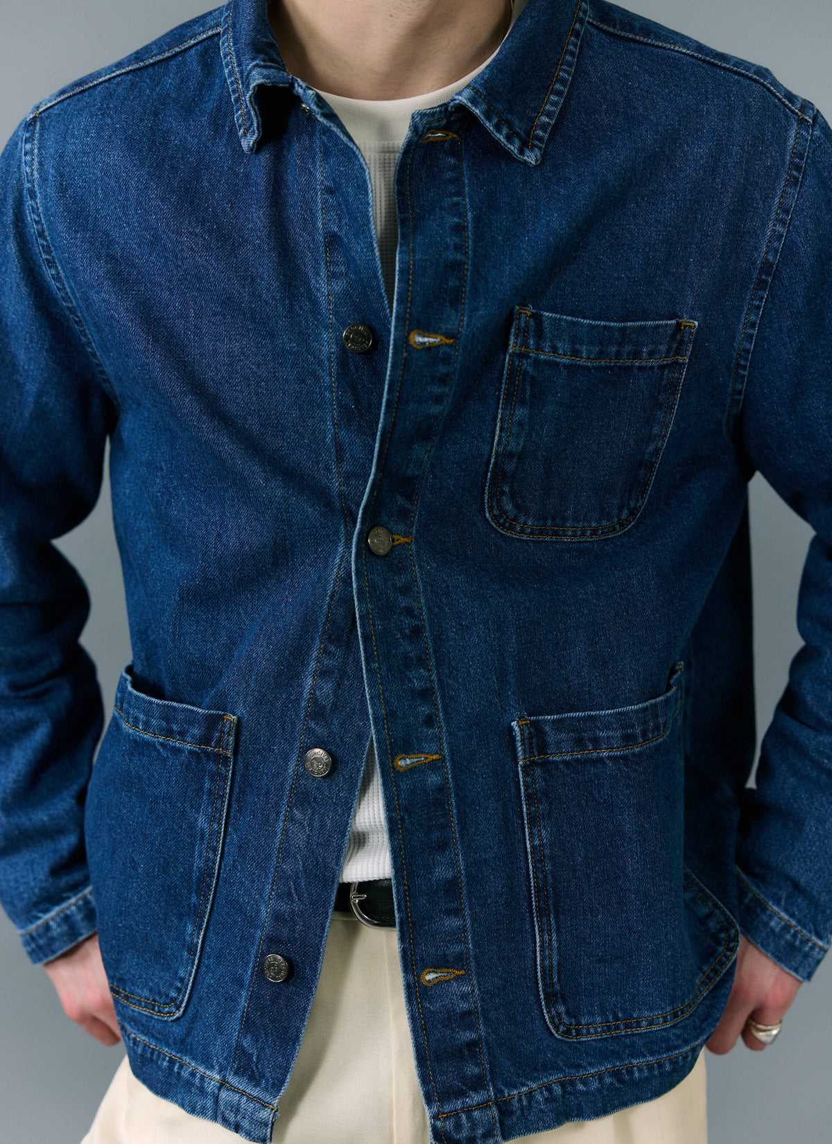 Men's Chore Jacket - Denim - Mid Wash Blue | Percival Special Offer