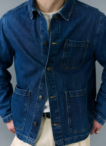 Men's Chore Jacket - Denim - Mid Wash Blue | Percival Special Offer