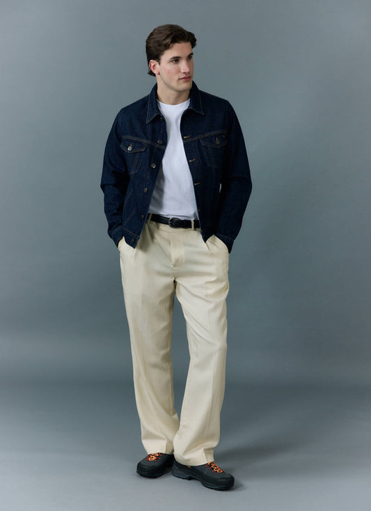 Men's Denim Trucker Jacket - Dark Indigo Blue | Percival Essential