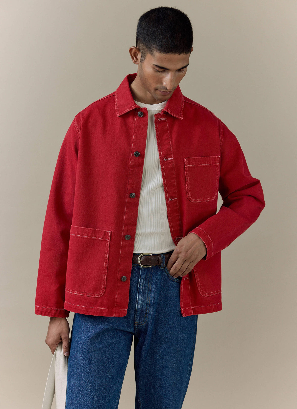 Men's Chore Jacket - Denim - Red | Percival Top Pick