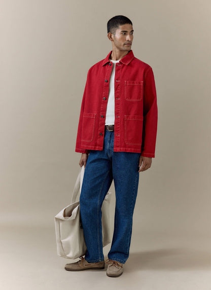 Men's Chore Jacket - Denim - Red | Percival Top Pick