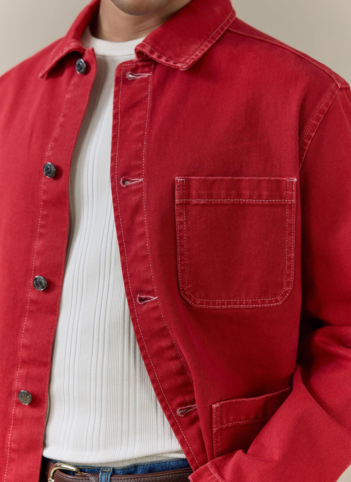 Men's Chore Jacket - Denim - Red | Percival Top Pick