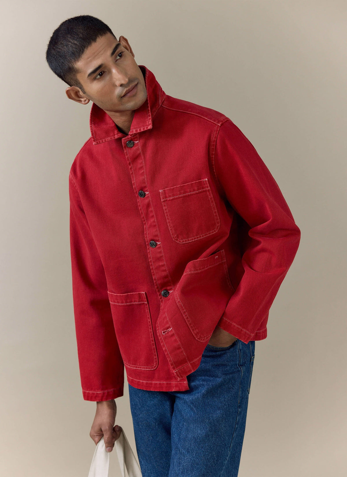 Men's Chore Jacket - Denim - Red | Percival Top Pick
