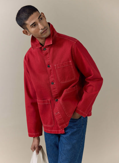 Men's Chore Jacket - Denim - Red | Percival Top Pick