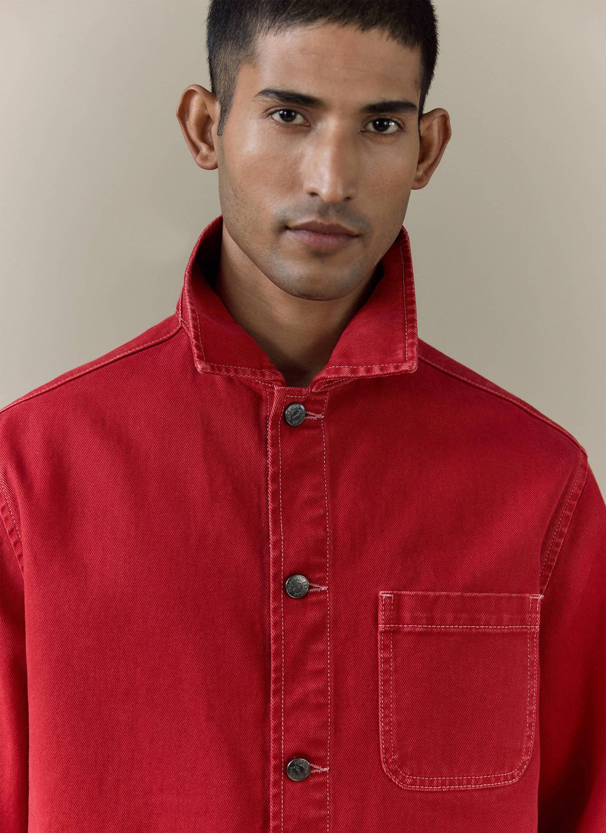 Men's Chore Jacket - Denim - Red | Percival Top Pick