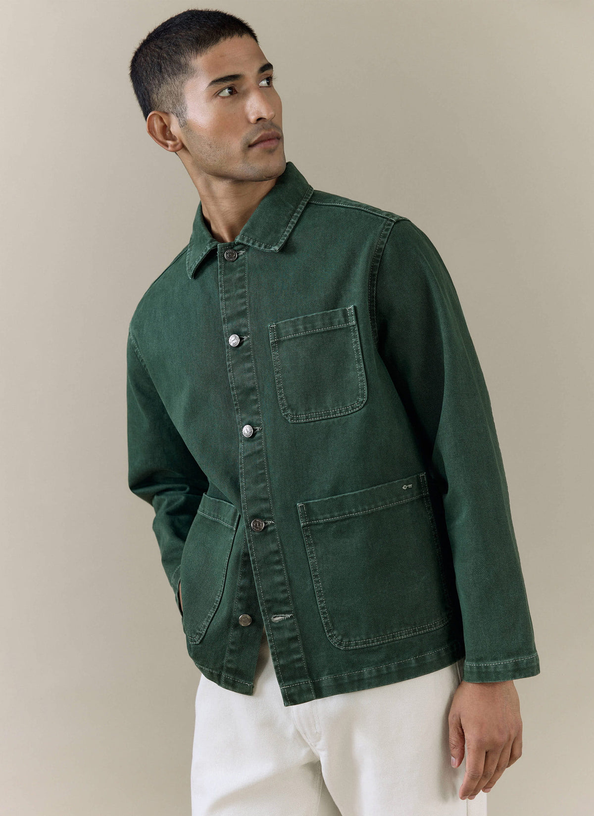 Men's Chore Jacket - Denim - Green | Percival Premium
