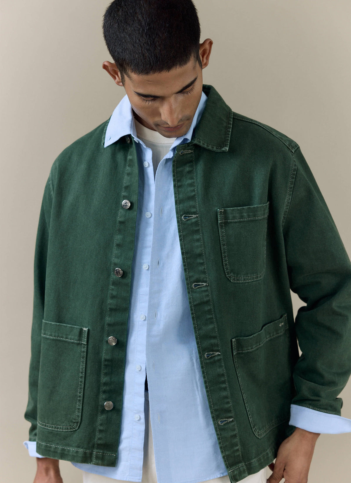 Men's Chore Jacket - Denim - Green | Percival Premium