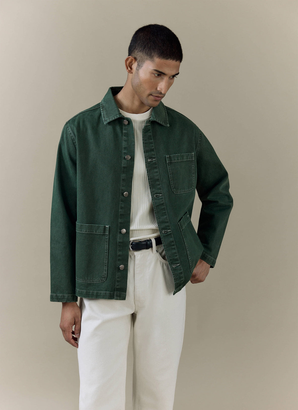 Men's Chore Jacket - Denim - Green | Percival Premium