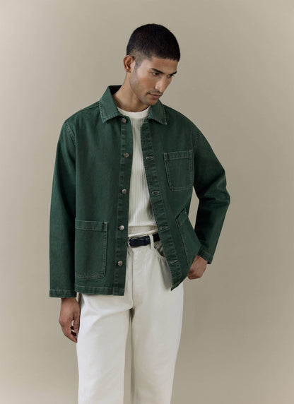 Men's Chore Jacket - Denim - Green | Percival Premium