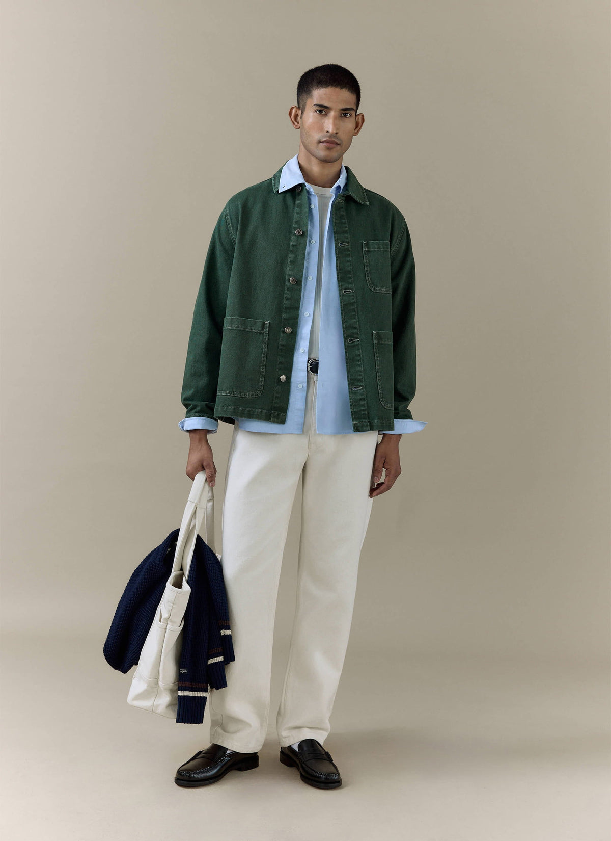 Men's Chore Jacket - Denim - Green | Percival Premium