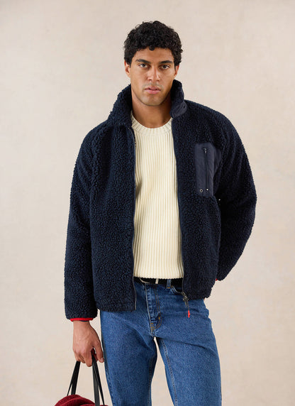 Men's Wool Fleece Jacket - Navy Blue | Percival Discount