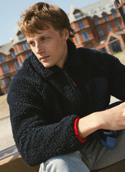 Men's Wool Fleece Jacket - Navy Blue | Percival Discount