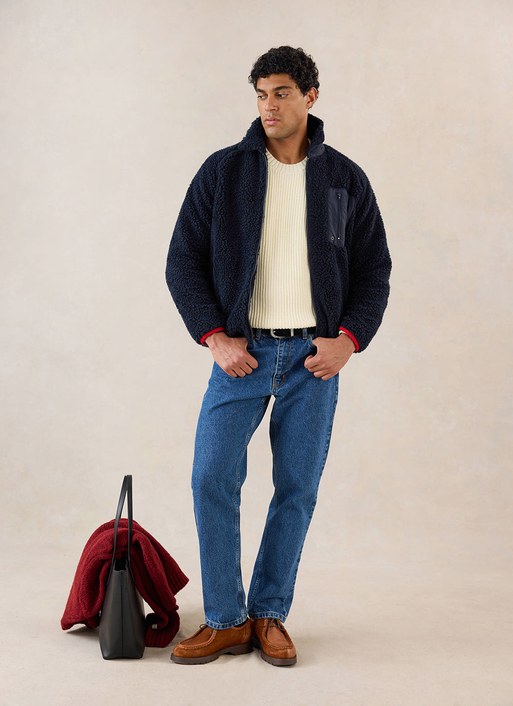 Men's Wool Fleece Jacket - Navy Blue | Percival Discount