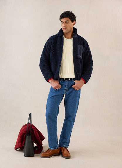 Men's Wool Fleece Jacket - Navy Blue | Percival Discount