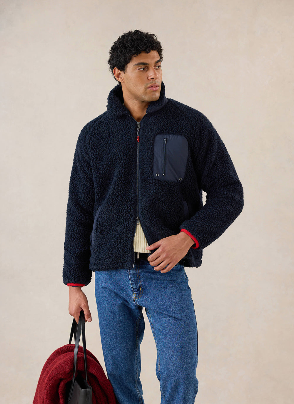 Men's Wool Fleece Jacket - Navy Blue | Percival Discount