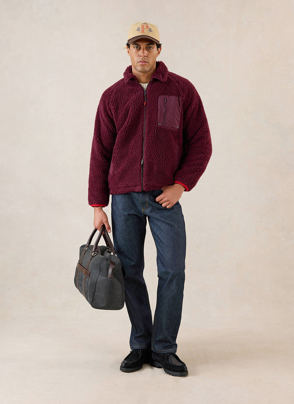Men's Wool Fleece Jacket - Burgundy | Percival Quality