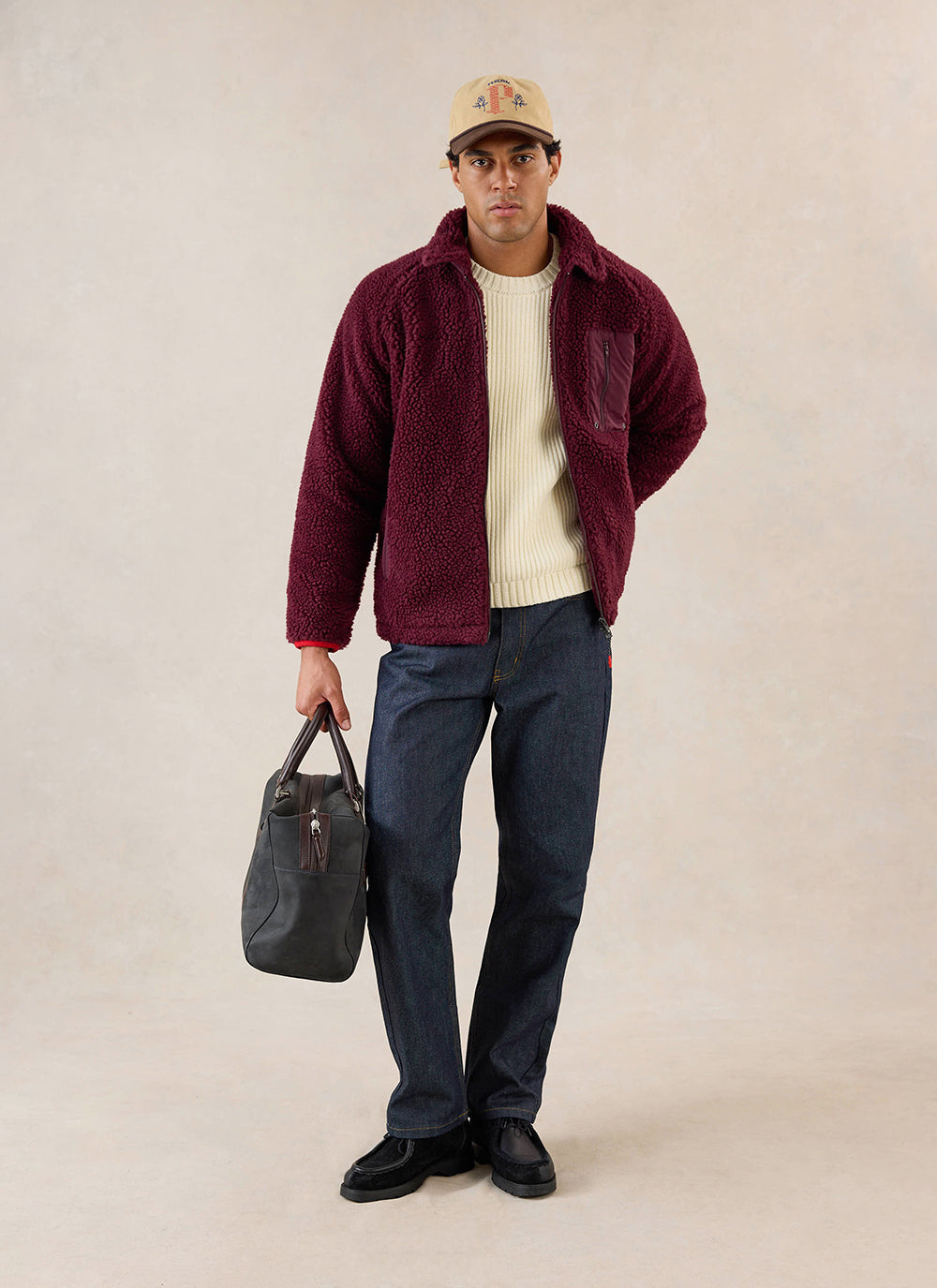 Men's Wool Fleece Jacket - Burgundy | Percival Quality