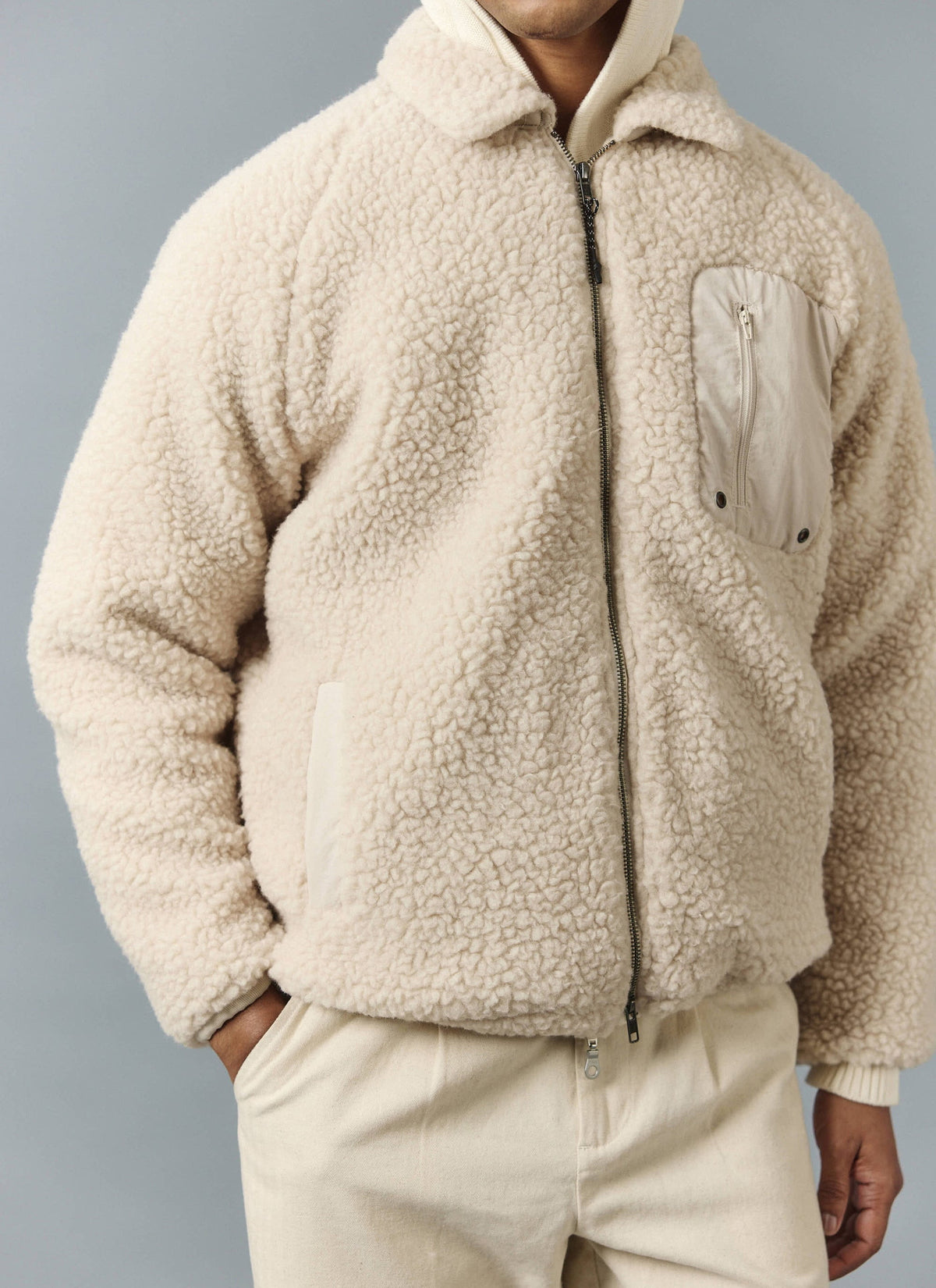 Men’s Full Zip Fleece Jacket - Wool - Ecru Cream | Percival Everyday