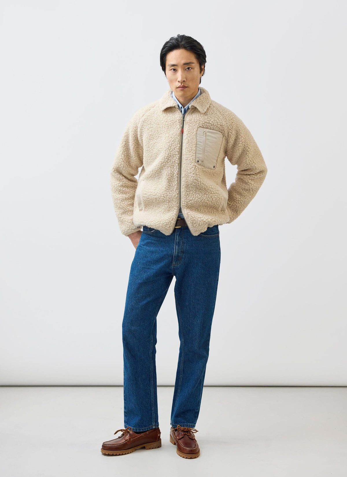 Men’s Full Zip Fleece Jacket - Wool - Ecru Cream | Percival Everyday