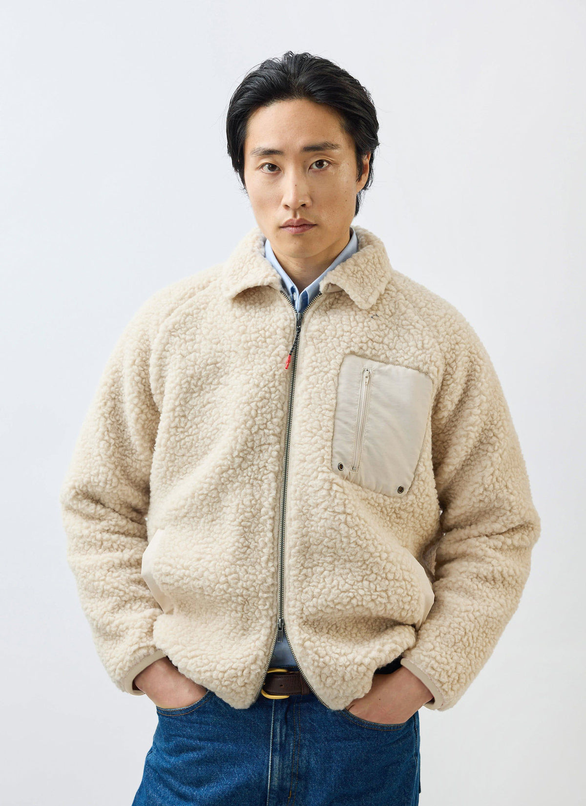 Men’s Full Zip Fleece Jacket - Wool - Ecru Cream | Percival Everyday