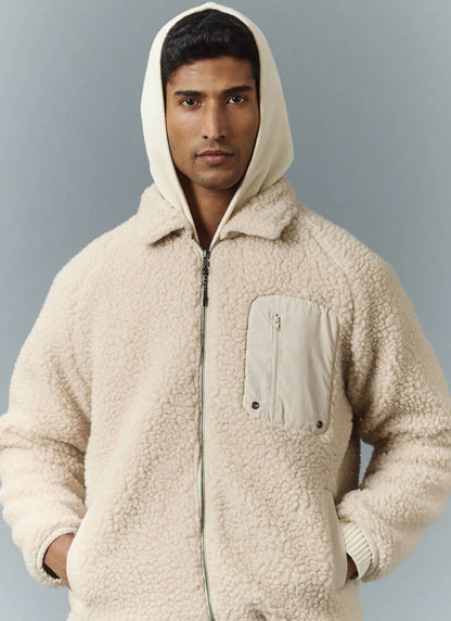 Men’s Full Zip Fleece Jacket - Wool - Ecru Cream | Percival Everyday